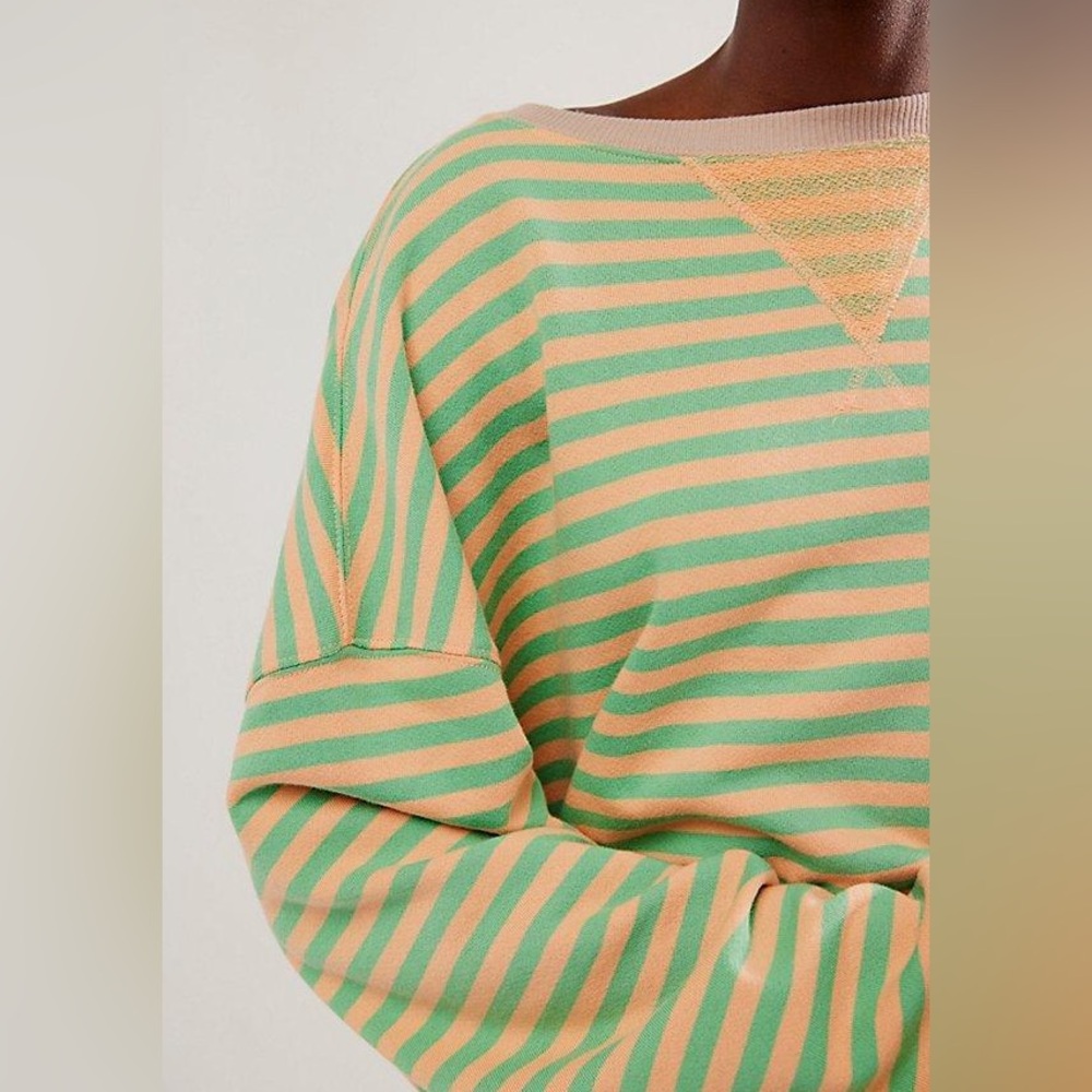 Free People Oversized Striped Crew in Peach Combo